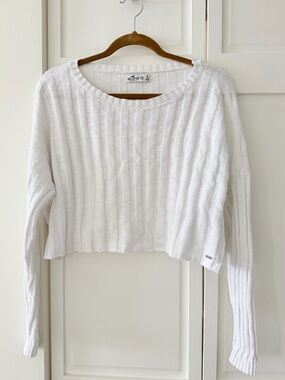 Hollister White Ribbed Knit Cropped Sweater Size S